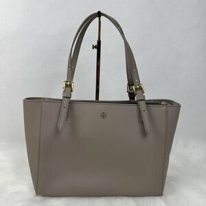Tory Burch Emerson Small Buckle Tote Shoulder Bag In Leather Grey NWT